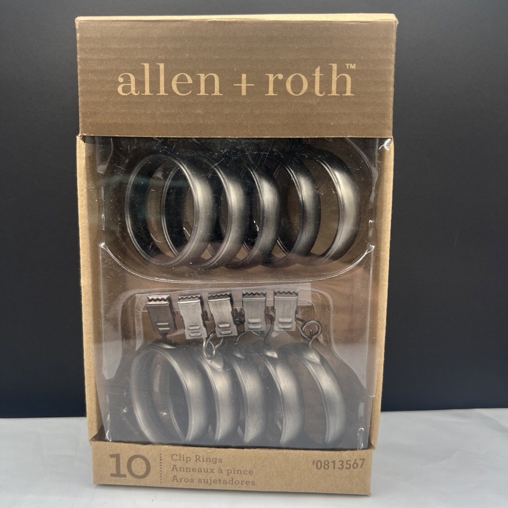 Allen Roth Brushed Pewter Curtain Clip Rings 10 Pack 1 Inch Metal Drapery Rod